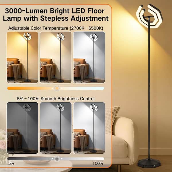 BICIK 72 in. Black LED Floor Lamp Adjustable Rotatable Standing