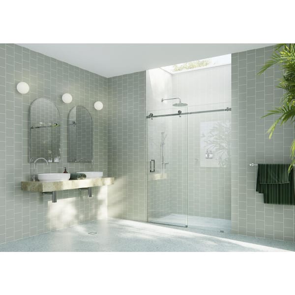 Glass Warehouse 72 in. W x 78 in. H Sliding Frameless Shower Door with Square Hardware in Chrome