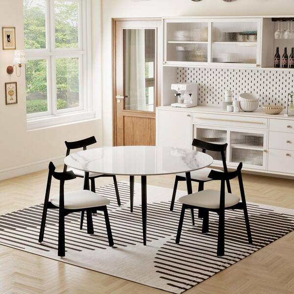 Magic Home 59.05 in. Modern Round Dining Table White Sintered