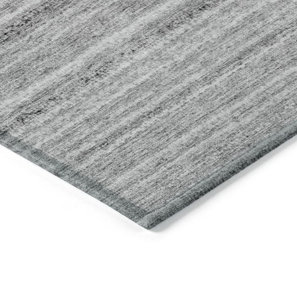 Gray, Silver, Charcoal 3 ft. x 5 ft.  Woven Striped Polyester Rectangle Indoor / Outdoor Area Rug