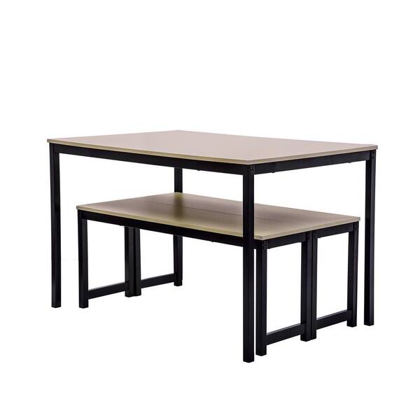 Details about   3 Piece Dining Table Set Kitchen Table with Two Benches Home Furniture Beige 