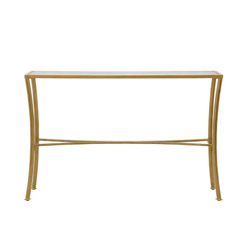 Antique Gold Metal and Glass Console Table, 50.5"
