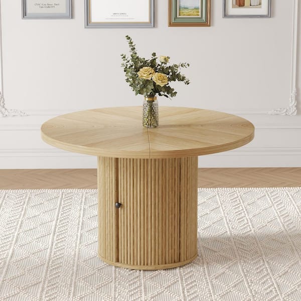 Polibi Natural Wood 47.2 in. W Wood Dining Table with Double-Layer ...