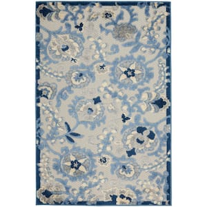 Aloha Blue/Grey 3 ft. x 5 ft. Floral Contemporary Indoor/Outdoor Kitchen Area Rug