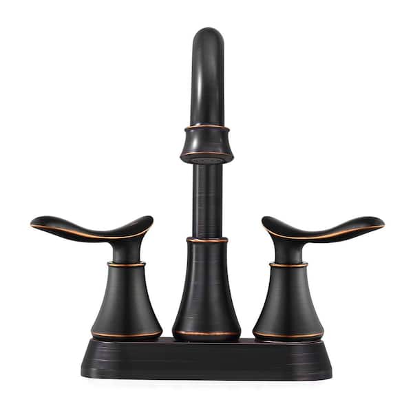 Zalerock 4 in. Centerset Double-Handle High-Arc Bathroom Faucet with Pop-Up Drain and Supply Line Included in Oil Rubbed Bronze