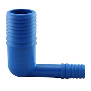 1 in. Barb Insert Blue Twister Polypropylene x 3/8 in. Funny Pipe 90 Degree Reducing Elbow Fitting