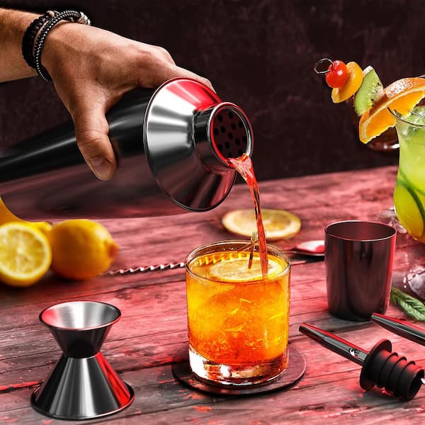 Cocktail Shaker Set Bartender Kit with Stand Black 24 OZ for