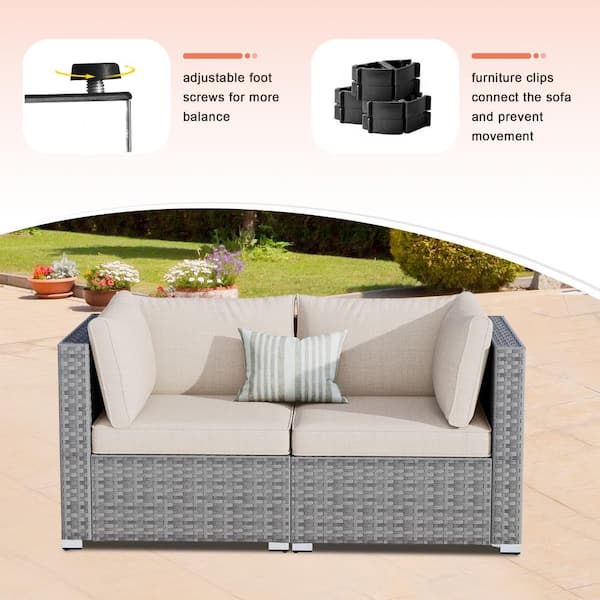 weaxty W Daffodil A Gray 8-Piece Wicker Patio Rectangular