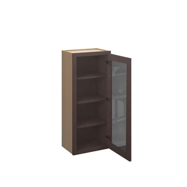 Kunal Kitchens Jamestown Recessed 18 in. W x 42 in. H x 12 in. D in Espresso Plywood Assembled Glass Door w/ Finished Interior Wall