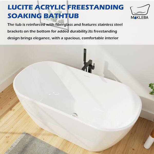 59 in. Acrylic Freestanding Flatbottom Bathtub Soaking SPA Stand Alone Seamless Tub in White