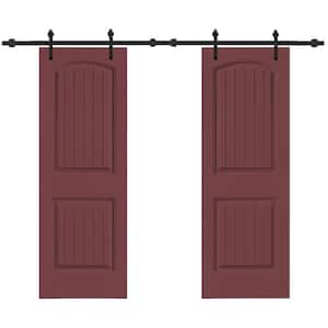 36 in. x 80 in. Camber Top in Maroon Stained Composite MDF Split Sliding Barn Door with Hardware Kit