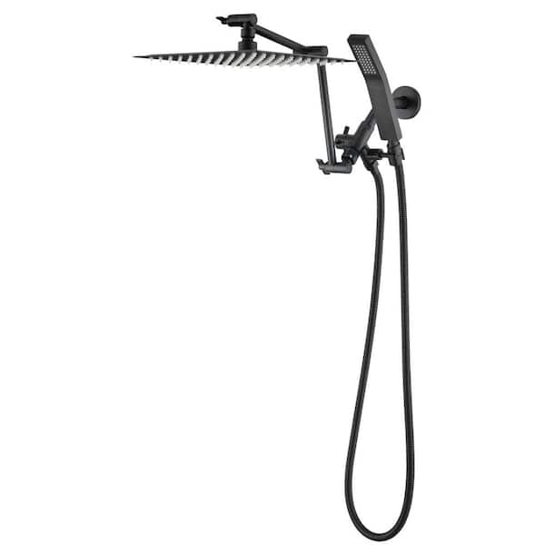 YASINU 2-Spray 10 in. Wall Mount Dual Shower Head Fixed and Handheld Shower Head 1.5GPM in Matte Black