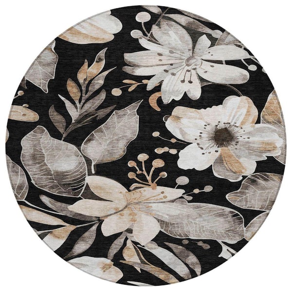 Chantille Machine Washable Indoor/Outdoor Abstract ACN2260 Black 8 ft. x 8 ft. Area Rug