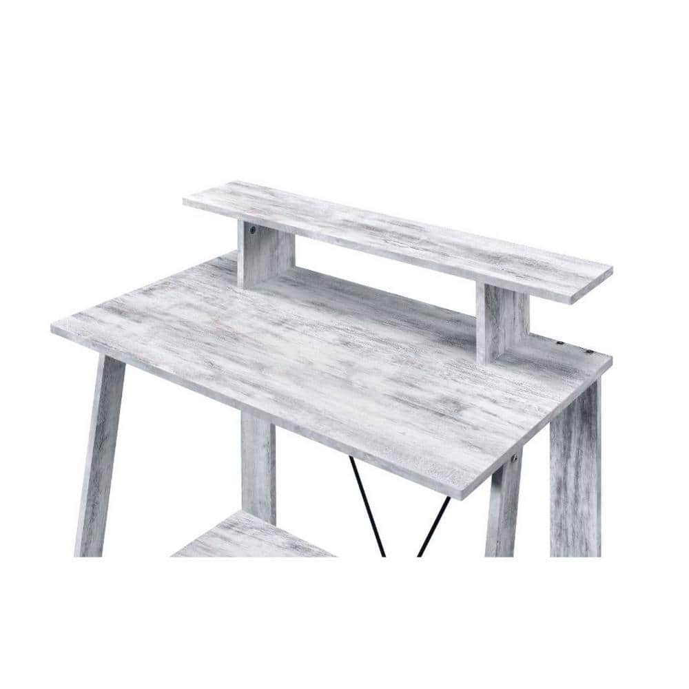 Antique White and Black Adjustable Writing Desk with USB Port and Hutch