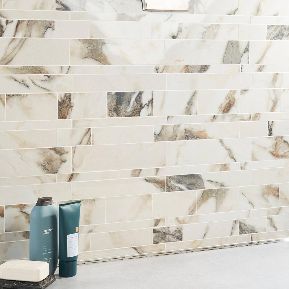 Calacatta Rustico Polished Porcelain Marble Look Mosaic Tile
