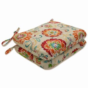 Floral 18.5 x 15.5 Outdoor Dining Chair Cushion in Multicolored/Tan (Set of 2)