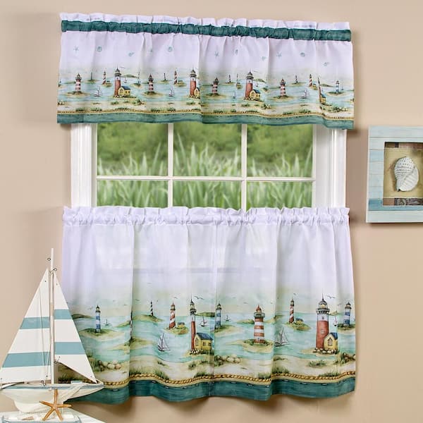 ACHIM Hamptons Sand Polyester Light Filtering Rod Pocket Tier and Valance Curtain Set 58 in. W x 36 in. L