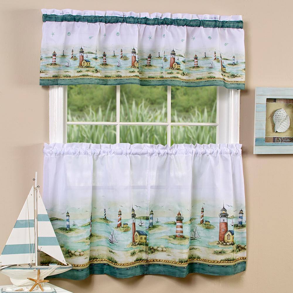 Darcy Navy Kitchen Curtain with Swag and Tier Set 36 in 