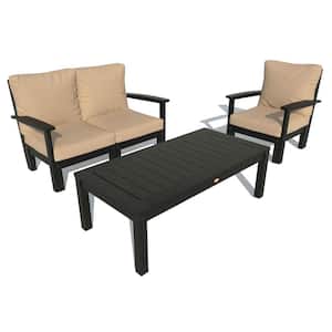 Bespoke Deep Seating 3-Piece Plastic Outdoor Loveseat, Chair, and Conversation Table and Driftwood Cushions