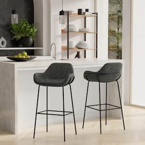 Mira Contemporary Bar Stool in Distressed Slate Grey Vegan Faux Leather