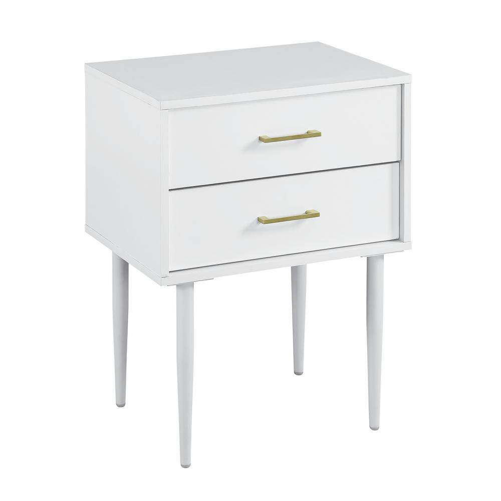 White Mid-Century Modern 2-Drawer Wood End Table