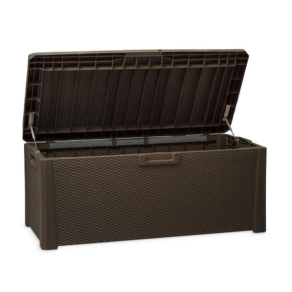 TOOMAX 145 Gal. 58 in. x 28 in. Brown Santorini Plus Deck Outdoor Storage Chest Box Bench