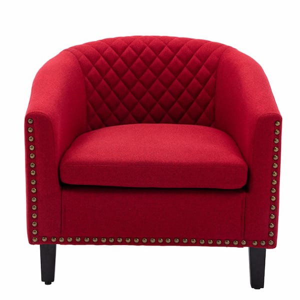 ATHMILE Accent Barrel Chair Living Room Chair with Nailheads and Solid Wood Legs Red Linen (set of 1)
