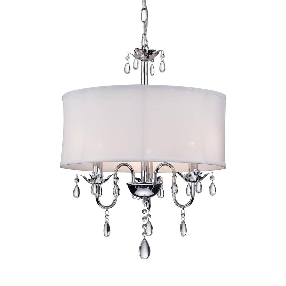 Elegant 19" Chrome Drum Chandelier with Tear-Drop Crystals