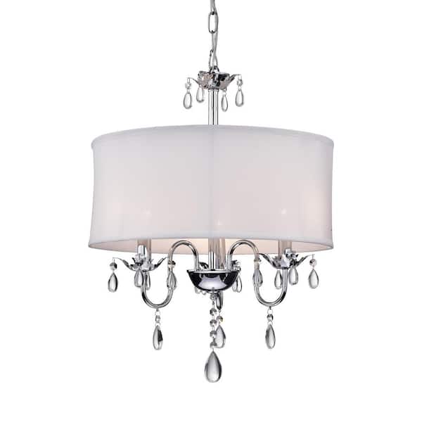 Warehouse of Tiffany Melissa 3-Light Chrome Crystal Chandelier with Fabric Shade
