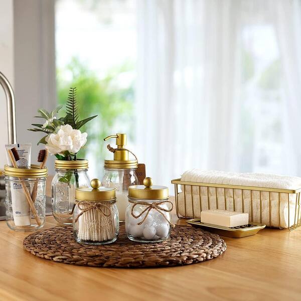 Dyiom Premium Mason Jar Bathroom Accessories Set (6-Pieces) Gold