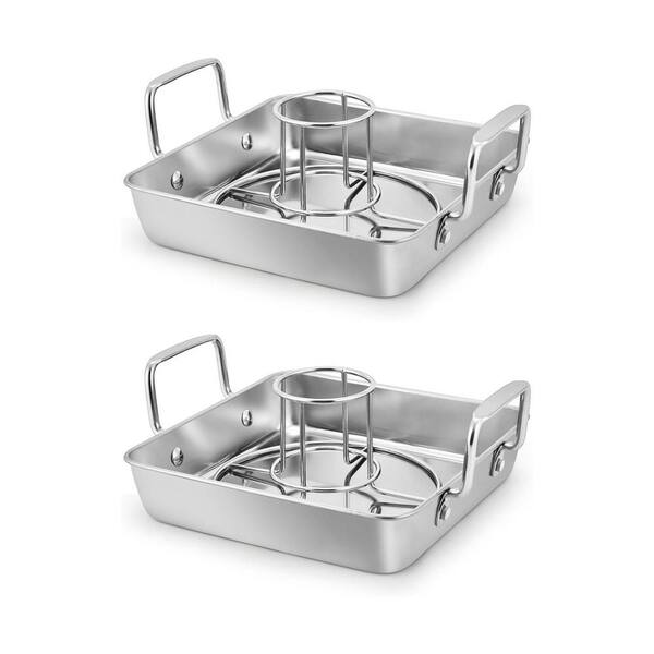 Stainless Steel 2-Piece Chicken Roasting Pan Set with Vertical Beer Can Chicken Holders for Grill Oven BBQ