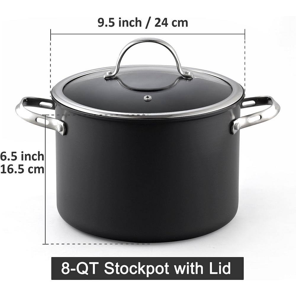 Black 8-Quart Hard Anodized Nonstick Stockpot with Glass Lid