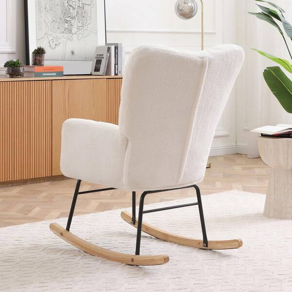 Angel Sar - 35 in. x 19.2 in. x 39.7 in. Beige Polyester Rocking Chair, Comfy Side Chair with High Backrest for Living Room, Office