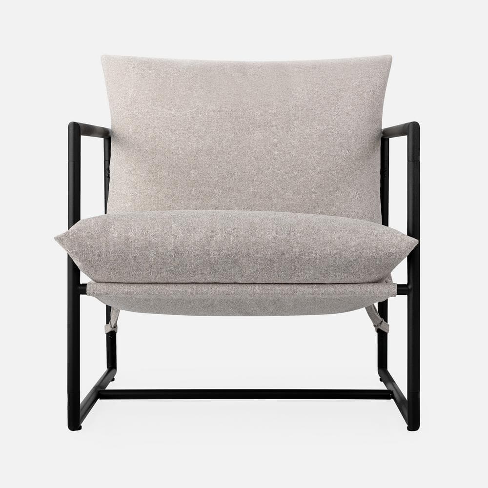 Oatmeal Beige Metal Framed Sling Accent Chair