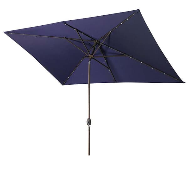 Sudzendf 10 ft. Aluminum Pole Market Patio Umbrella with 30 LED Solar Lights in Navy Blue