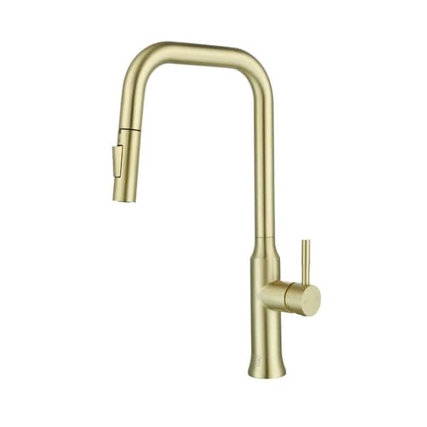 Unbranded Timeless Home Brushed Gold 17.5 in. Single Handle Pull Down Sprayer Kitchen Faucet with 360 Degree Spout Swivel