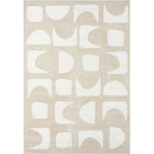 Nuevo Beige 7 ft. 9 in. x 10 ft. 2 in. Swirls Polypropylene Area Rug