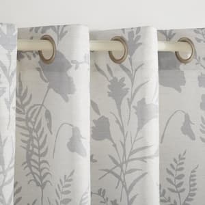 Silhouette Light Grey Floral Light Filtering Filtering Grommet Top Curtain, 54 in. W x 84 in. L (Set of 2)