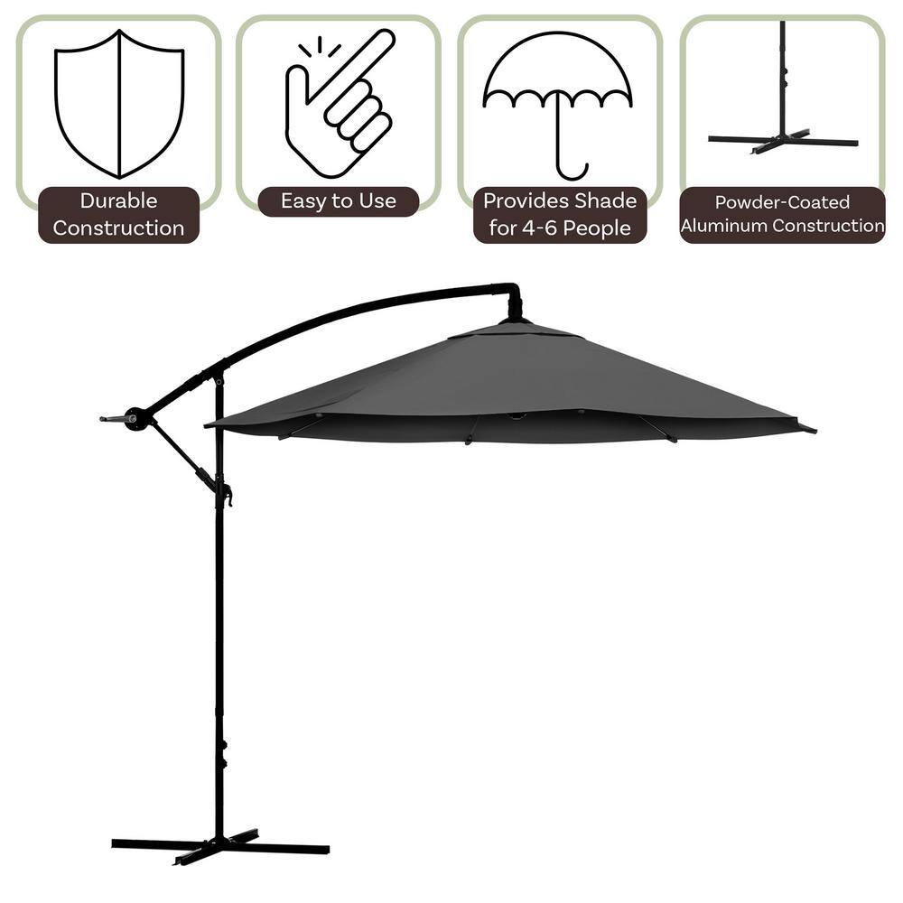 10-Foot Gray Aluminum Cantilever Patio Umbrella with Crank Lift