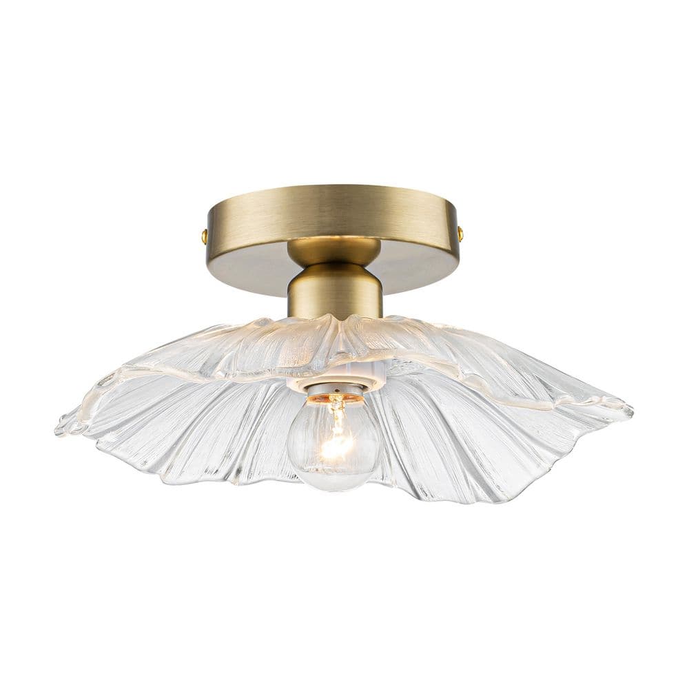 10 in.1-Light Modern Bowl Brushed Brass Semi-Flush Mount Ceiling Light with Clear Leaf Glass Shade for Bedroom Hallway price history on PriceWatchPro