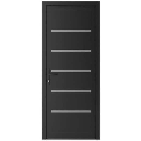 36 in. x 80 in. Right-hand/Inswing Frosted Glass Matte Black Steel Prehung Front Door with Hardware