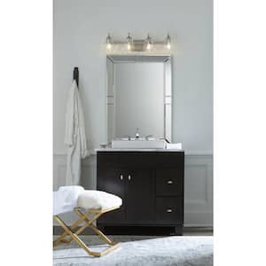 Anjoux Collection 4-Light Silver Ridge Clear Water Glass Luxe Bath Vanity Light
