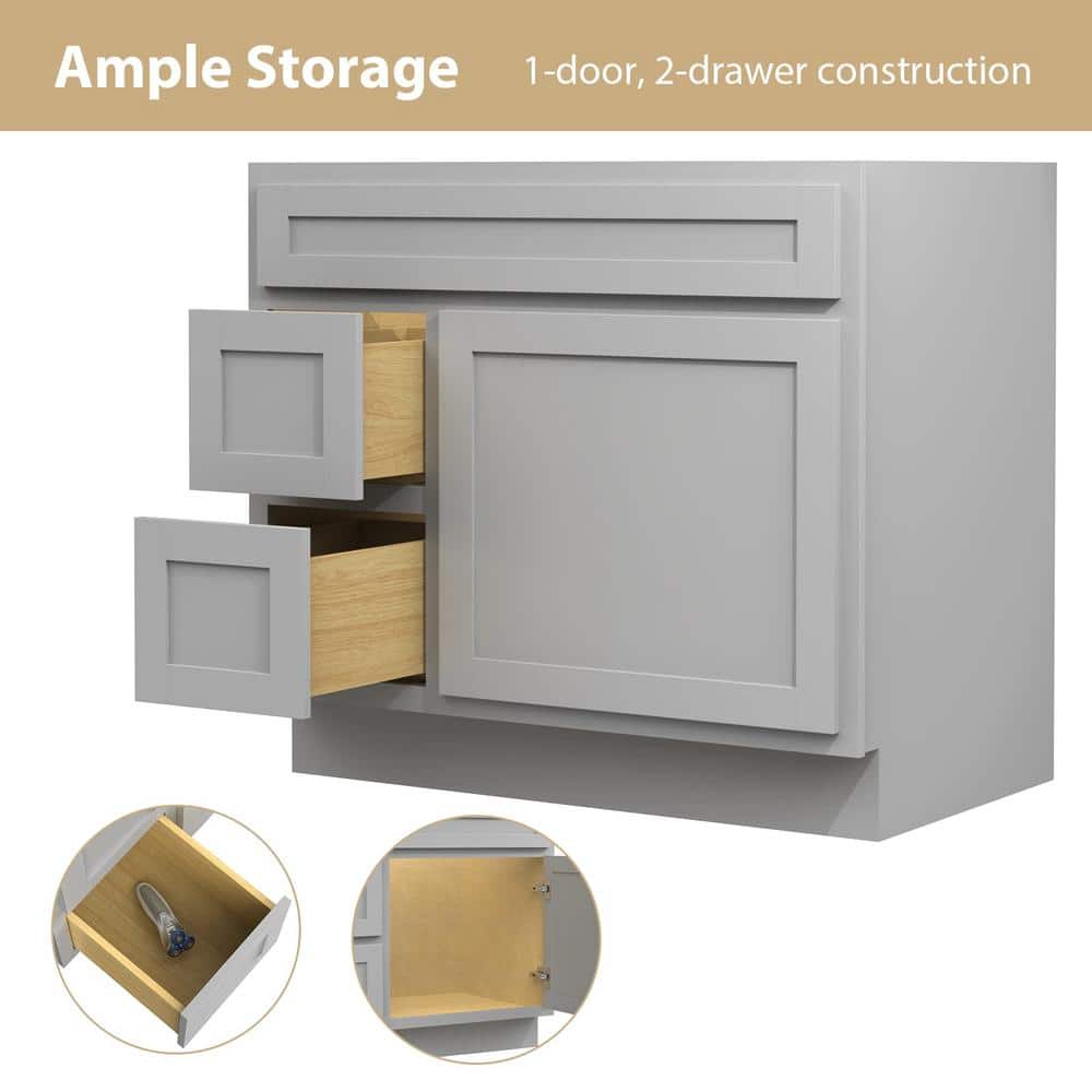 Gray 36" Freestanding Vanity Cabinet with Soft-Closing Drawers