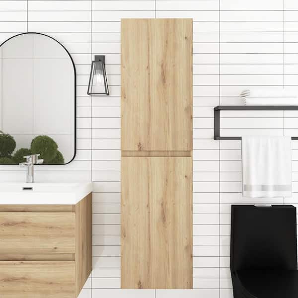 JimsMaison 16 in. W x 12 in. D x 59 in. H Bathroom Storage Wall Cabinet in Oak