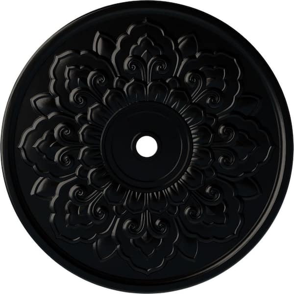 Ekena Millwork 1-3/4" x 50-1/8" x 50-1/8" Polyurethane Lorry Ceiling Medallion, Hand-Painted Jet Black