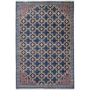 Sparta Navy 4 ft. x 6 ft. (3 ft. 6 in. x 5 ft. 6 in.) Geometric Transitional Accent Rug