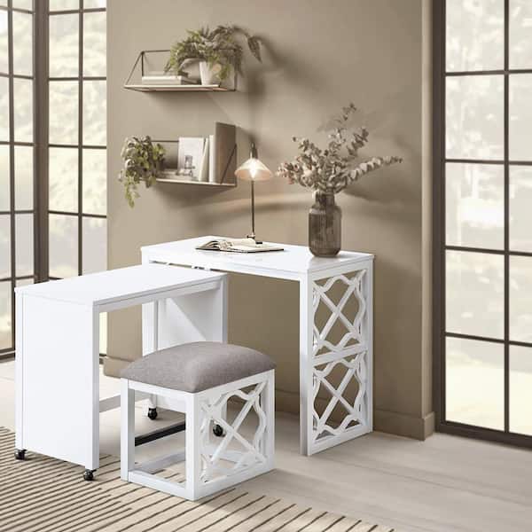 Arin White 3-Piece Pack Desks with Stool Set
