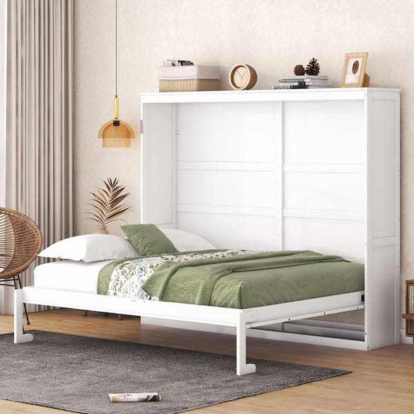 Polibi White Wood Frame Queen Murphy Bed