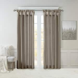 Natalie Pewter Solid Polyester Faux Silk 50 in. W x 84 in. L Room Darkening Twisted Tab Curtain with Lining