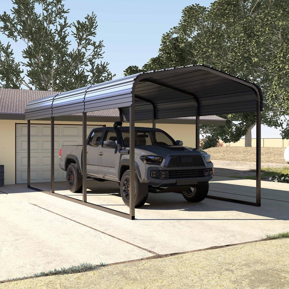 VEIKOUS 10 ft. W x 15 ft. D Carport Galvanized Steel Car Canopy and Shelter, Gray